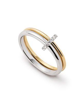 Solid Gold Two Tone Lab Grown Diamond Link Ring by ANA LUISA