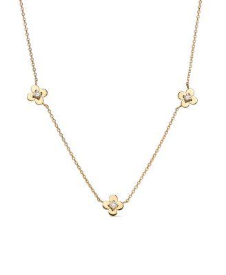 Solid Yellow Gold Mini Flower Station Necklace by ANA LUISA