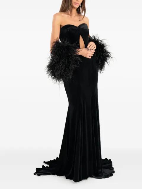 feather-embellishment cut-out maxi dress by ANA RADU