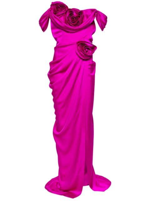 floral-appliqué draped gown by ANA RADU