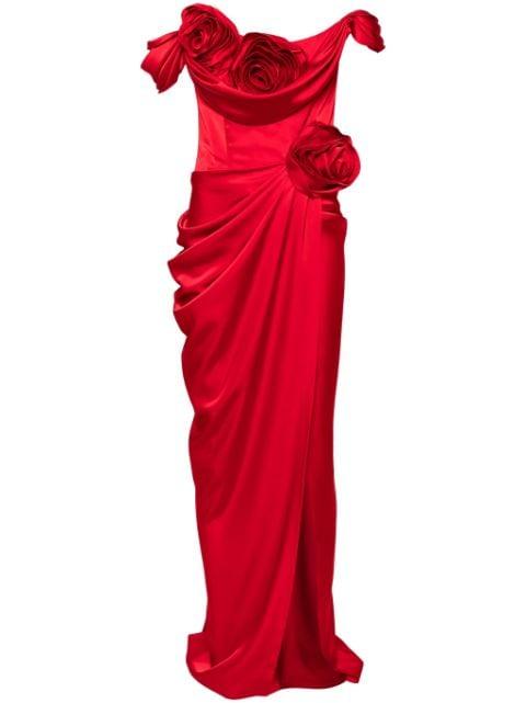 floral-appliqué draped gown by ANA RADU