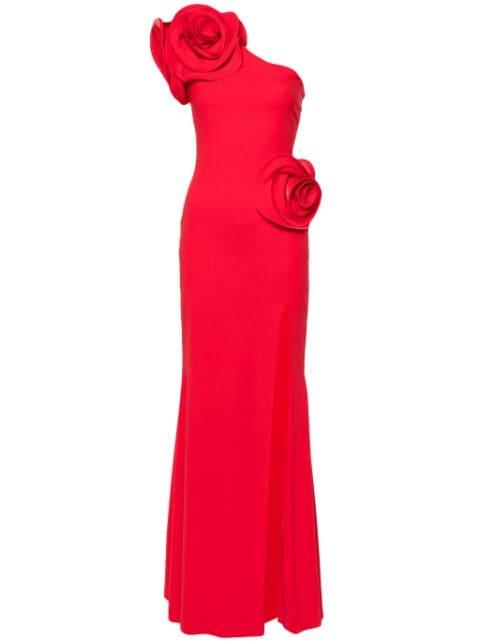 floral-appliqué one-shoulder dress by ANA RADU