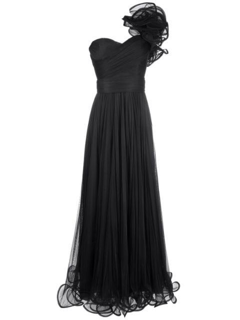 floral-appliqué pleated gown by ANA RADU