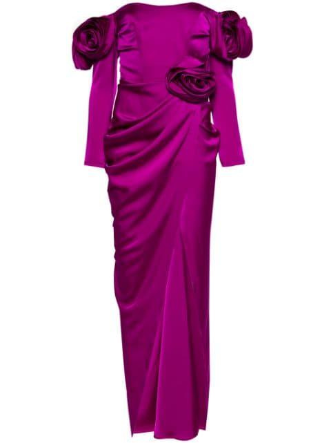 floral-appliqué satin gown by ANA RADU