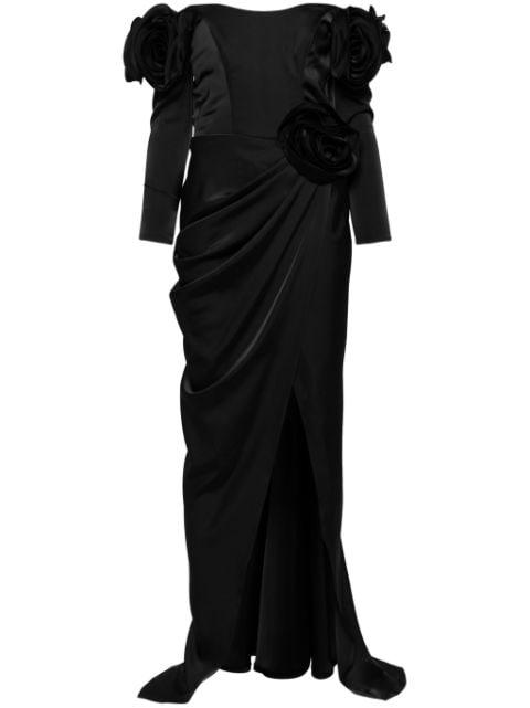 floral-appliqué satin gown by ANA RADU
