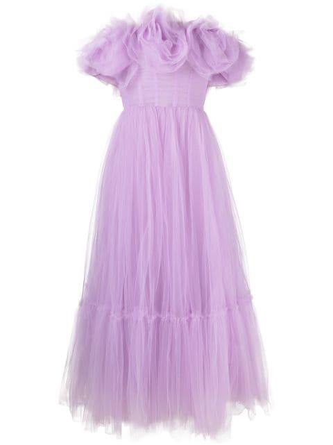 floral-appliqué tulle midi dress by ANA RADU