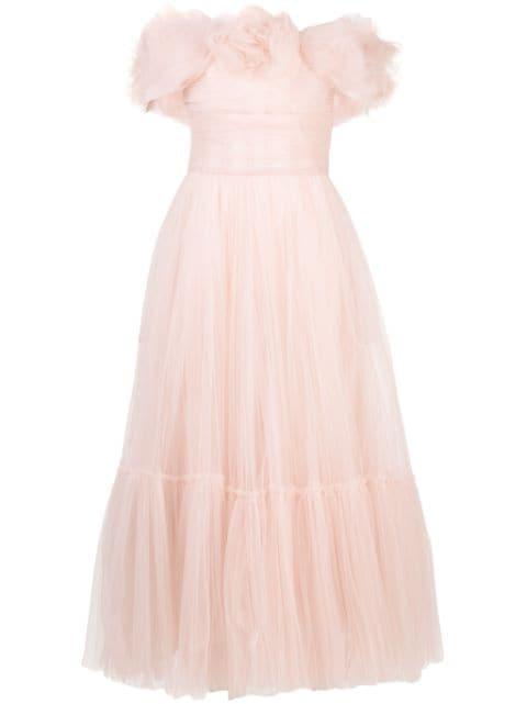 floral-appliqué tulle midi dress by ANA RADU