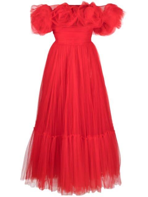 floral-appliqué tulle midi dress by ANA RADU