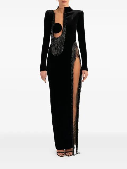 fringe-detailed side-slit maxi dress by ANA RADU