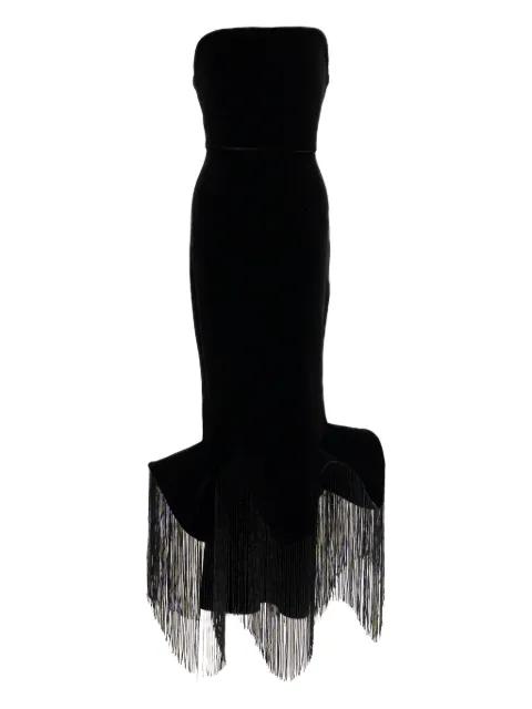 fringed-hem strapless midi dress by ANA RADU