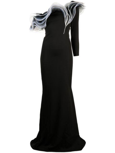 layered-detail asymmetric gown by ANA RADU