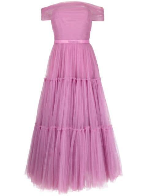 off-shoulder fluted maxi dress by ANA RADU