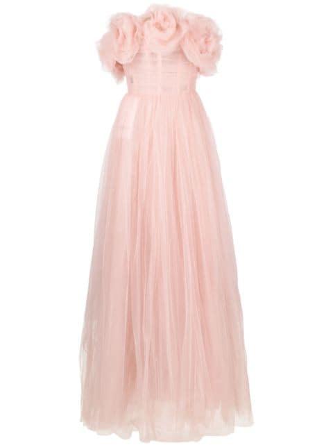 rose-appliqué tulle gown dress by ANA RADU