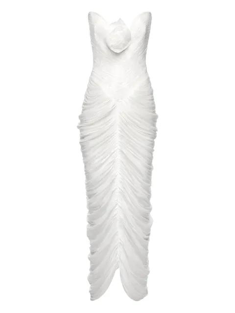 rose-embellished draped maxi dress by ANA RADU