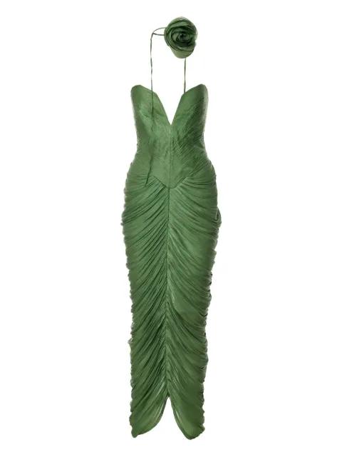 rose-embellished draped midi dress by ANA RADU