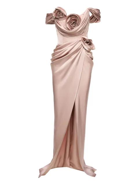 rose-embellished satin maxi dress by ANA RADU