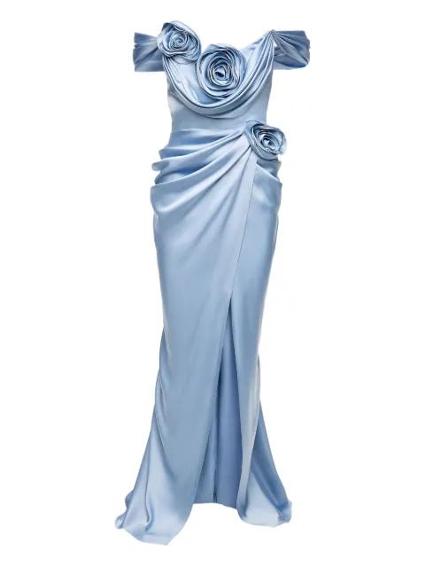 rose-embellished satin maxi dress by ANA RADU