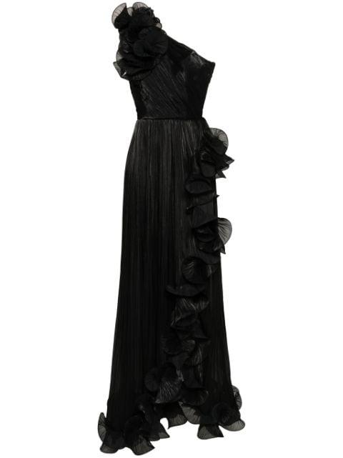 ruffled plissé asymmetric maxi dress by ANA RADU