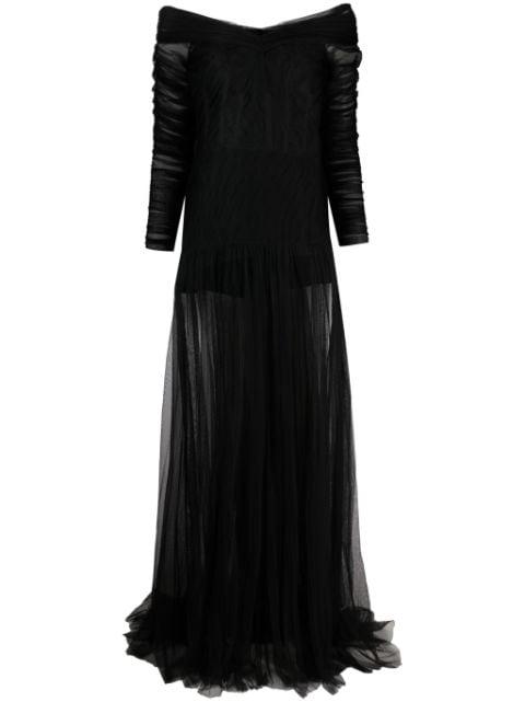 sheer-overlay off-shoulder gown by ANA RADU