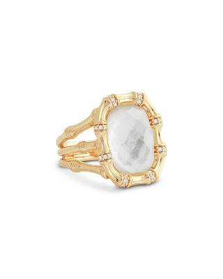 Bamboo White Stone Statement Ring in 18K Gold Plated by ANABEL ARAM