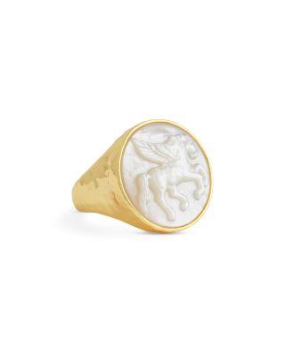 Mother Of Pearl Pegasus Coin Signet Ring by ANABEL ARAM