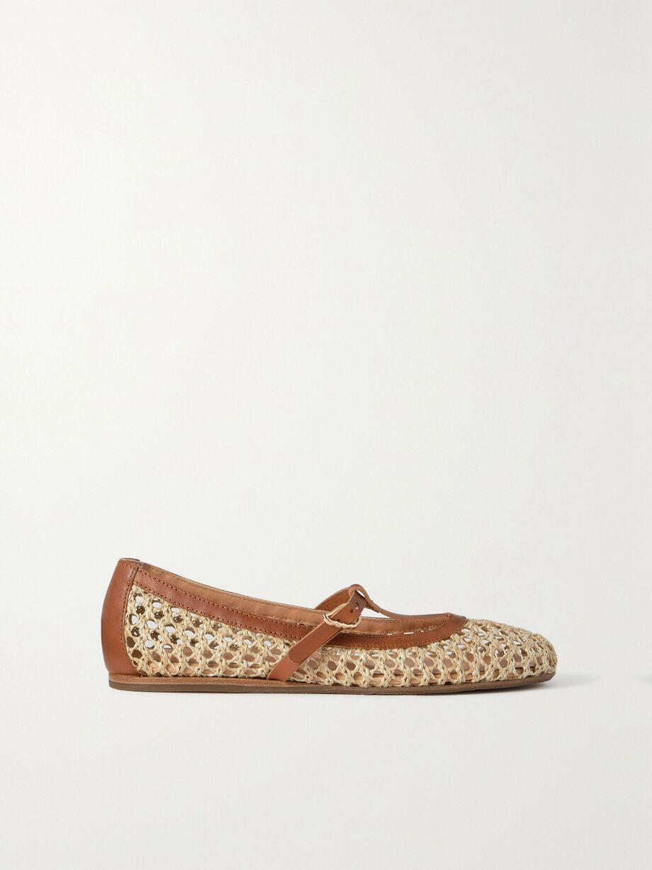 Aerati leather-trimmed woven raffia ballet flats by ANCIENT GREEK SANDALS