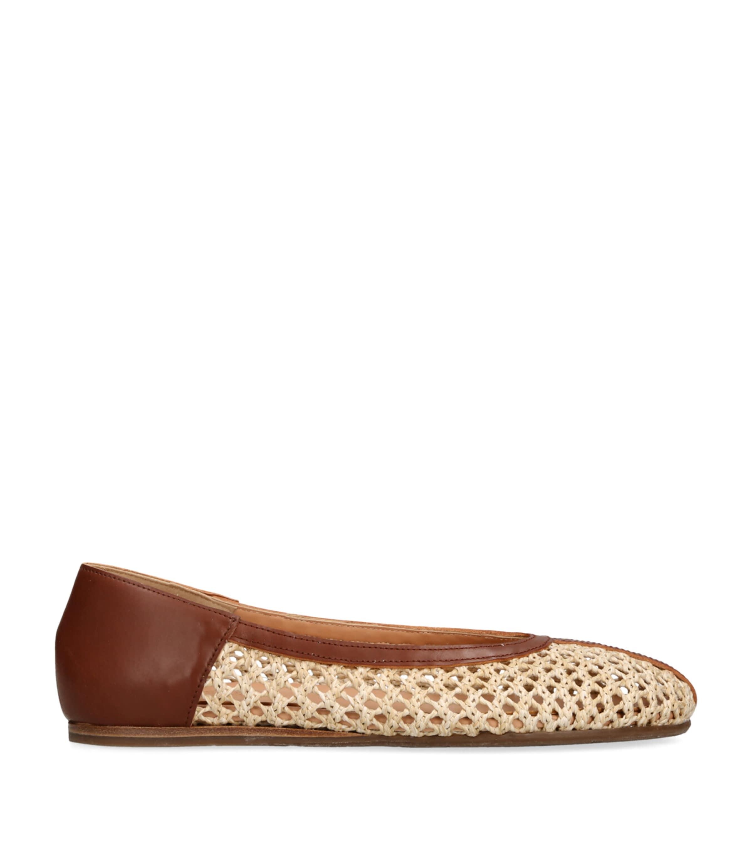 Raffia Leather-Trim Aeropi Ballet Flats by ANCIENT GREEK SANDALS