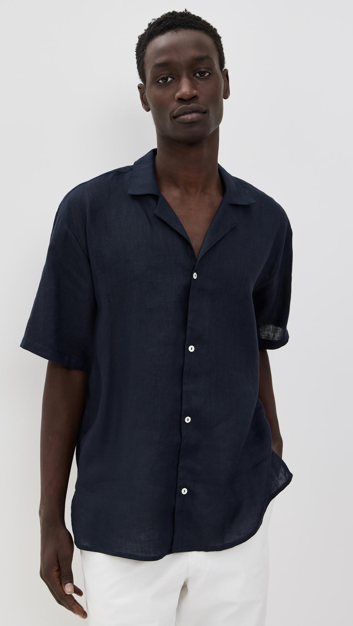 The Navy Resort Men Linen Shirt by ANCORA