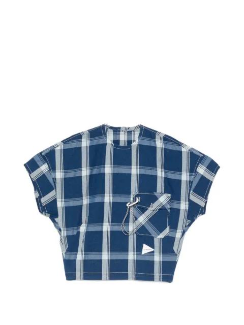 check-print back-button blouse by AND WANDER