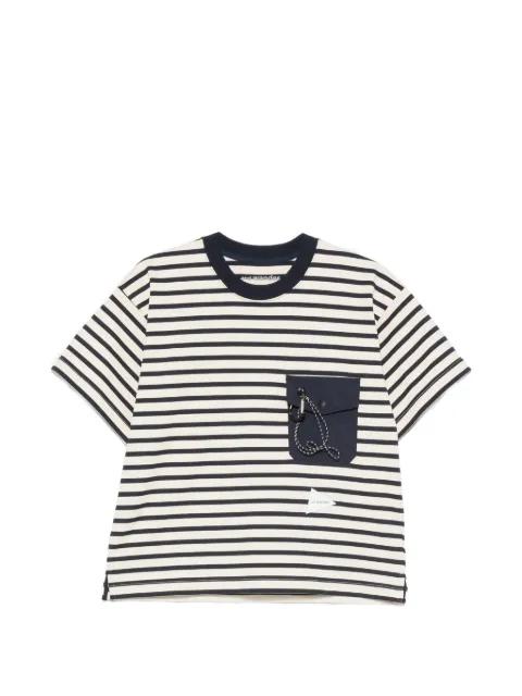 stripe-pattern pocket T-shirt by AND WANDER