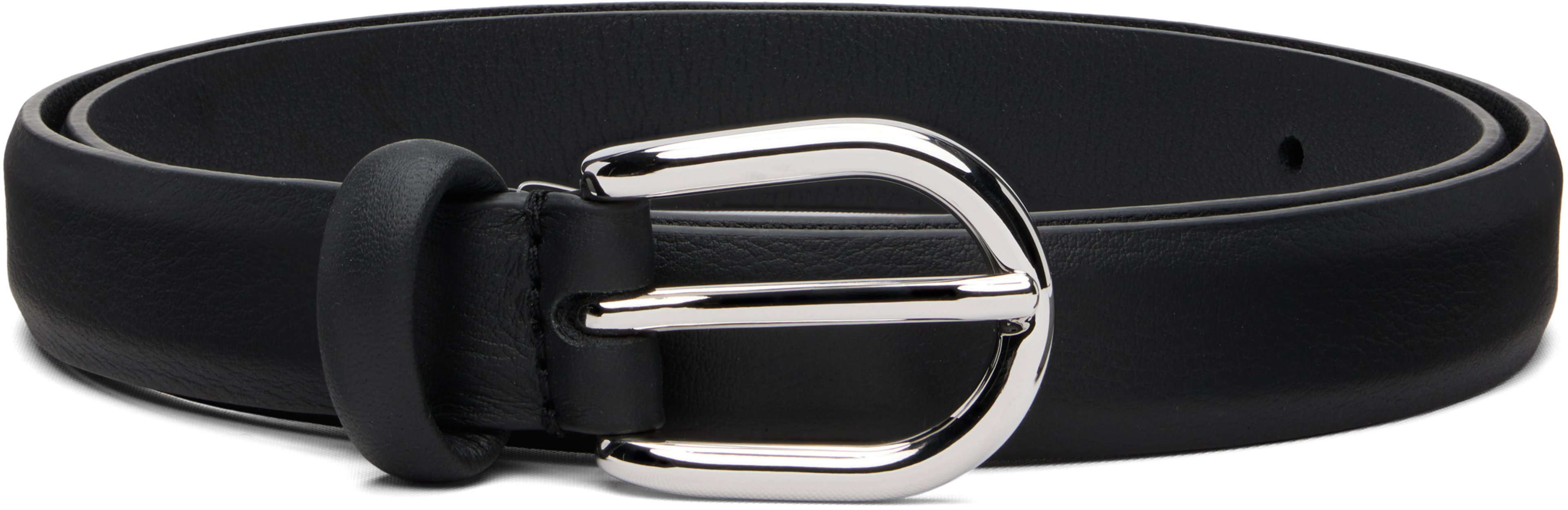 Black Skinny Nappy Calf Leather Buckle Belt by ANDERSON'S