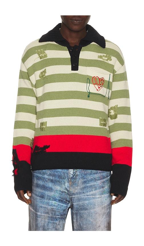 Andersson Bell Stripe Damaged Polo Sweater in Green by ANDERSSON BELL