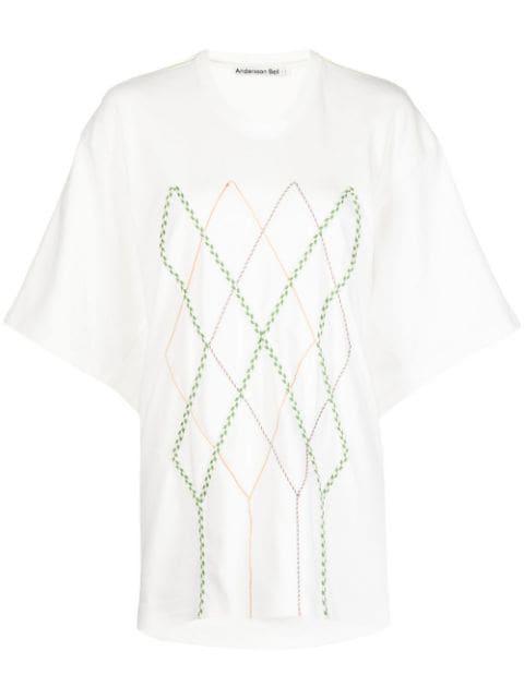 Argyle String Embroidery Oversize T-shirt by ANDERSSON BELL
