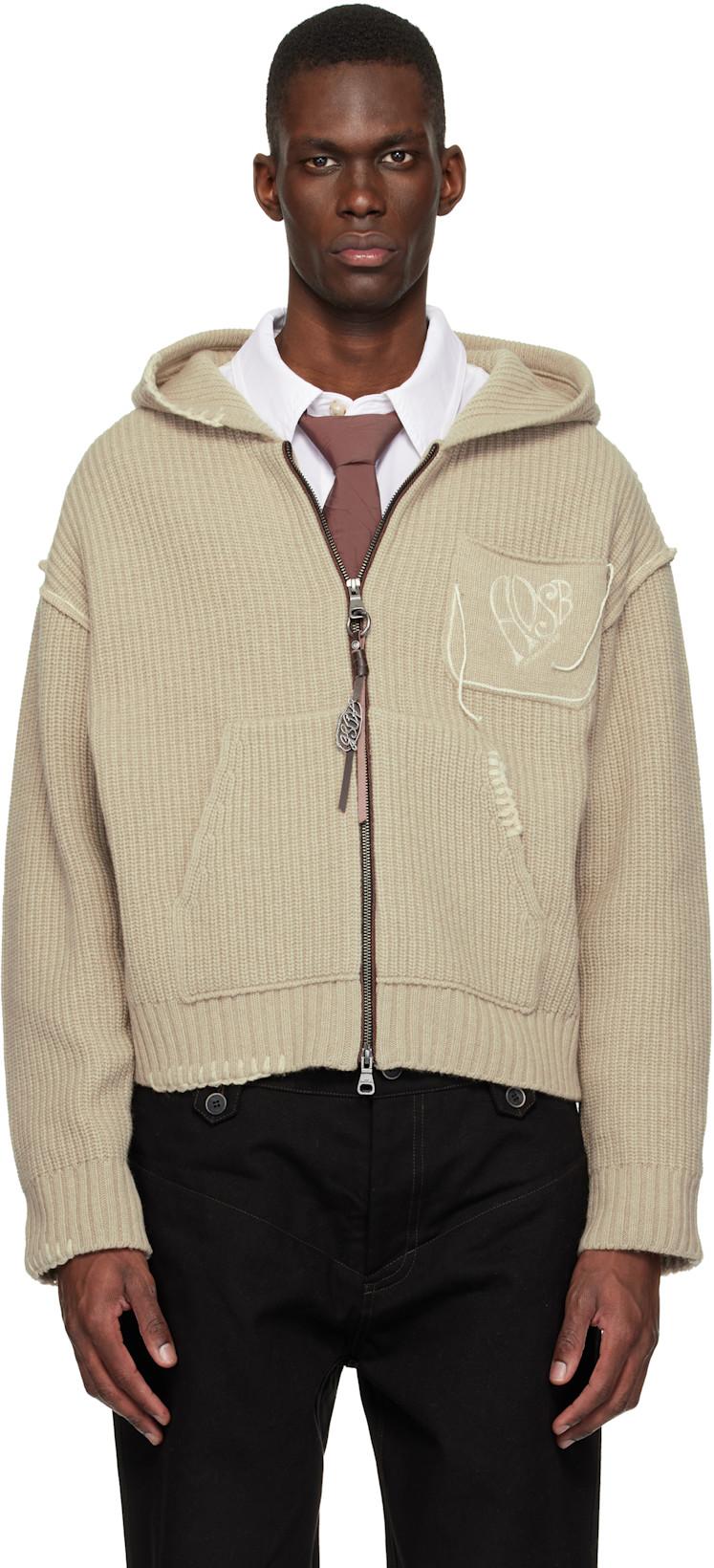 Beige Heart Logo Zip-Up Hoodie by ANDERSSON BELL