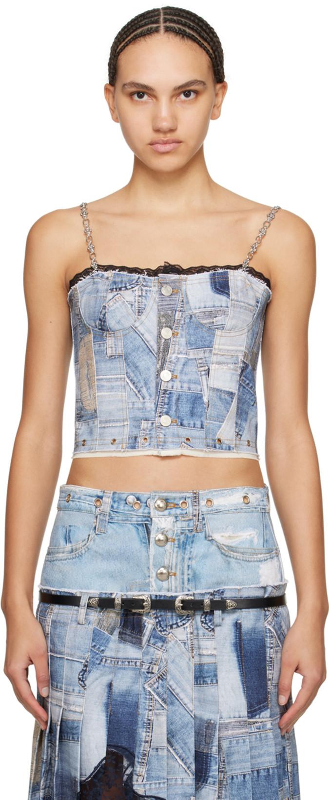 Blue Trompe L'œil Denim Tank Top by ANDERSSON BELL