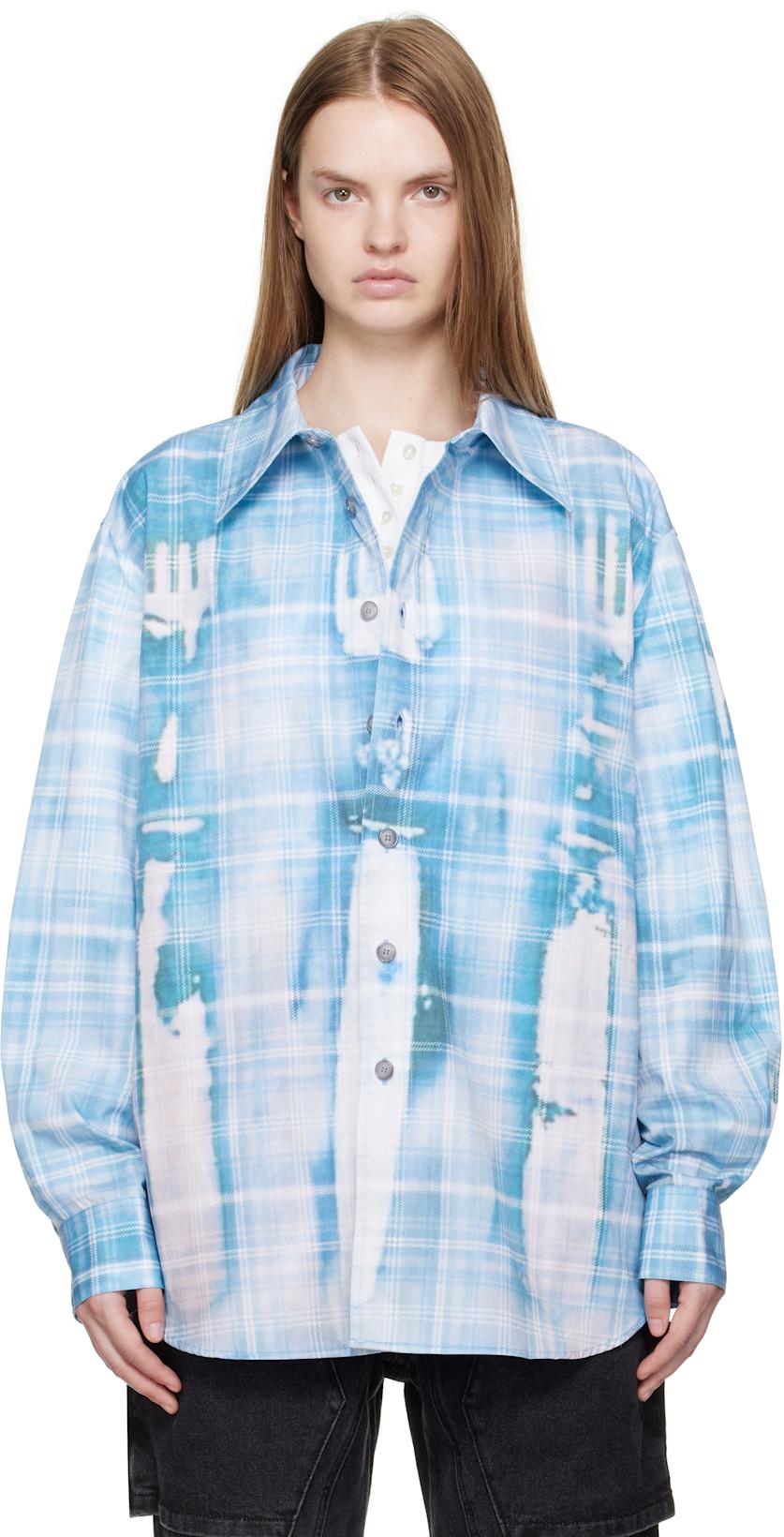 Blue Trompe L'Oeil Printed Check Shirt by ANDERSSON BELL