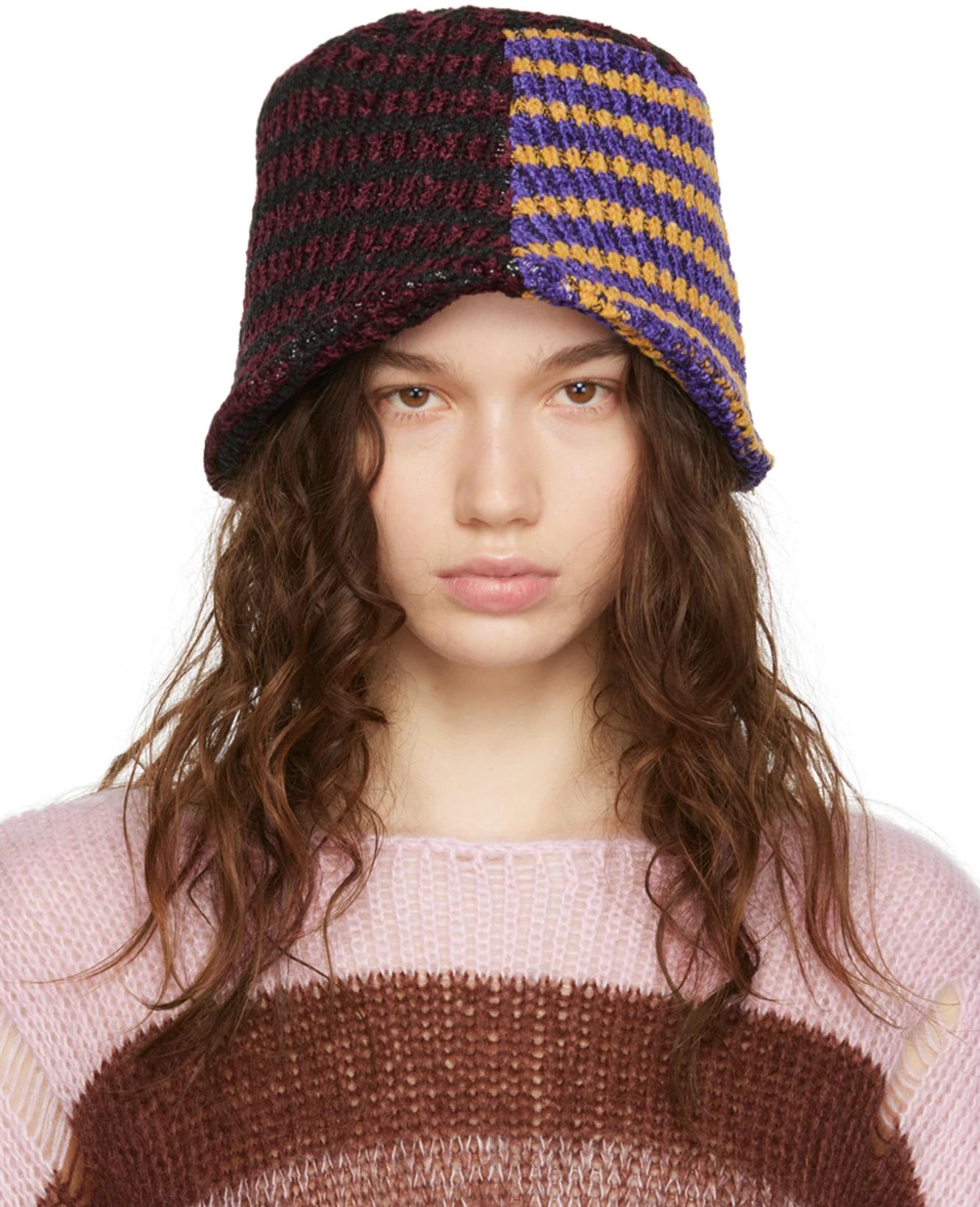 Burgundy Contrast Knit Bucket Hat by ANDERSSON BELL