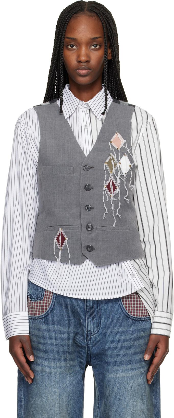 Gray Back Knit Argyle Patched Vest by ANDERSSON BELL