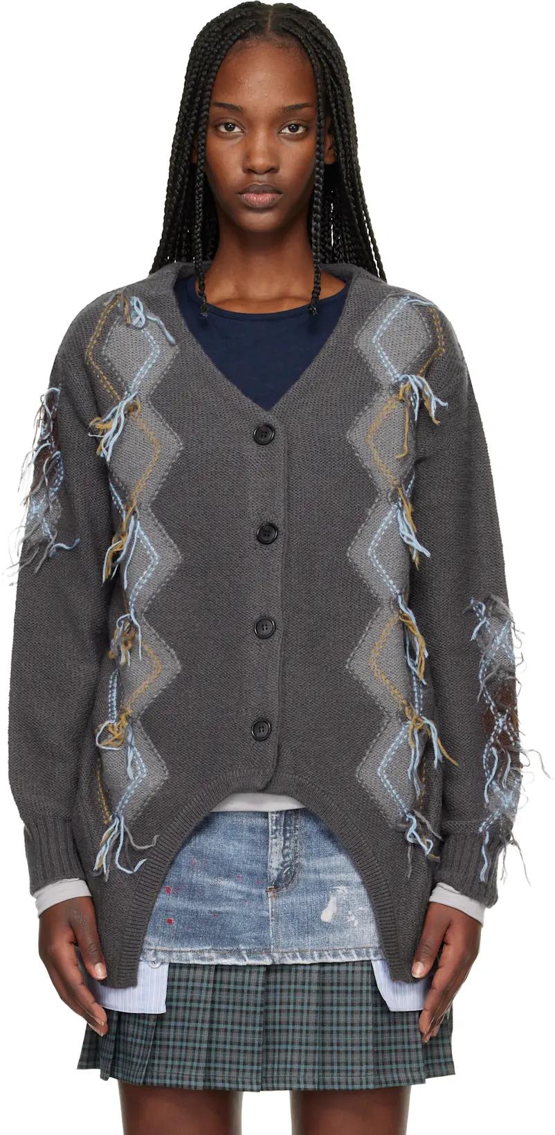 Gray Gartered Argyle Cardigan by ANDERSSON BELL