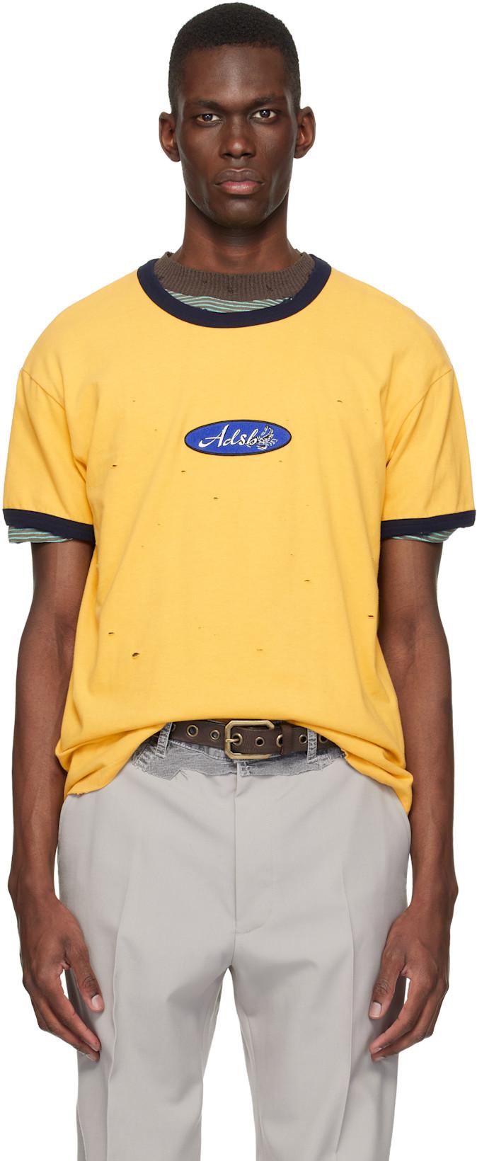 Yellow Essential 'ADSB' Logo Patch Ringer T-shirt by ANDERSSON BELL