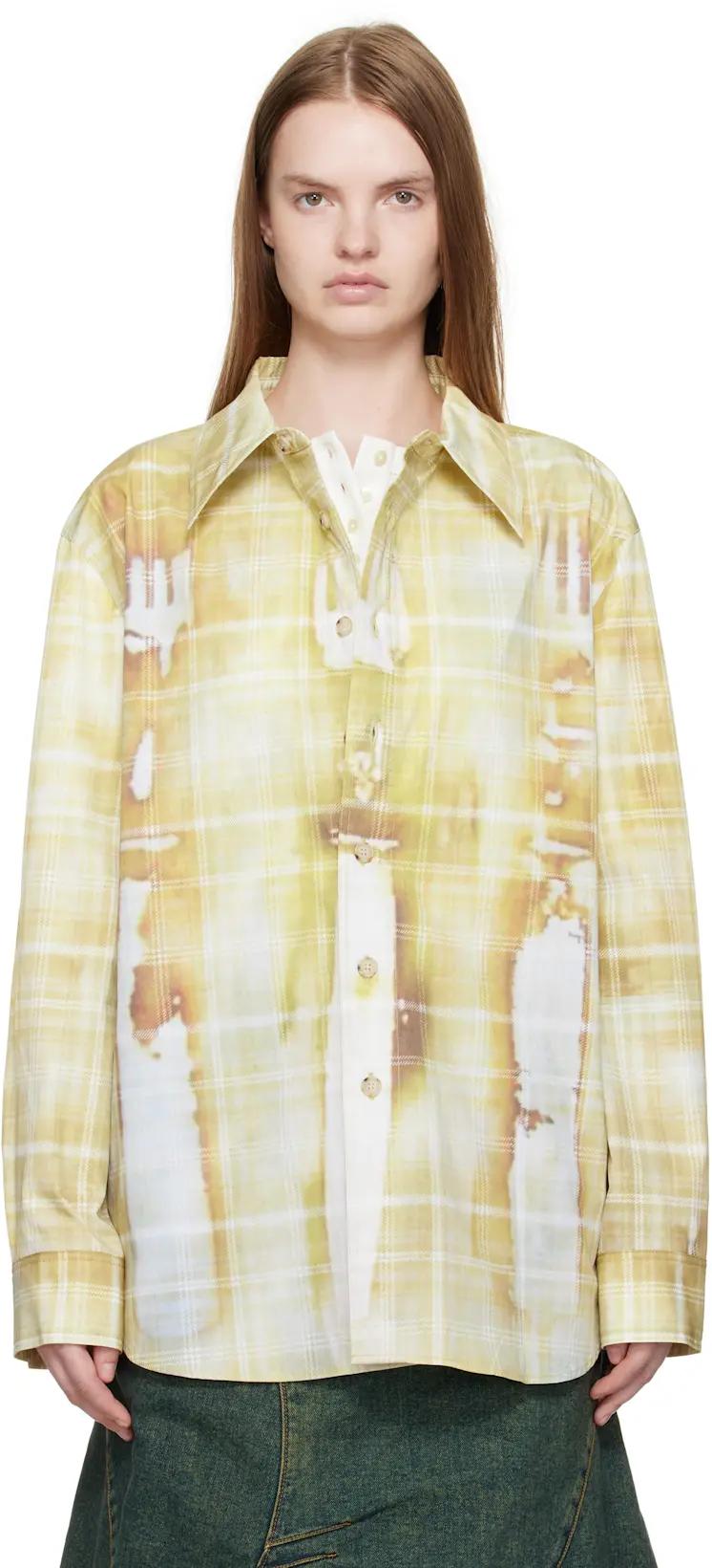 Yellow Trompe L'Oeil Printed Check Shirt by ANDERSSON BELL