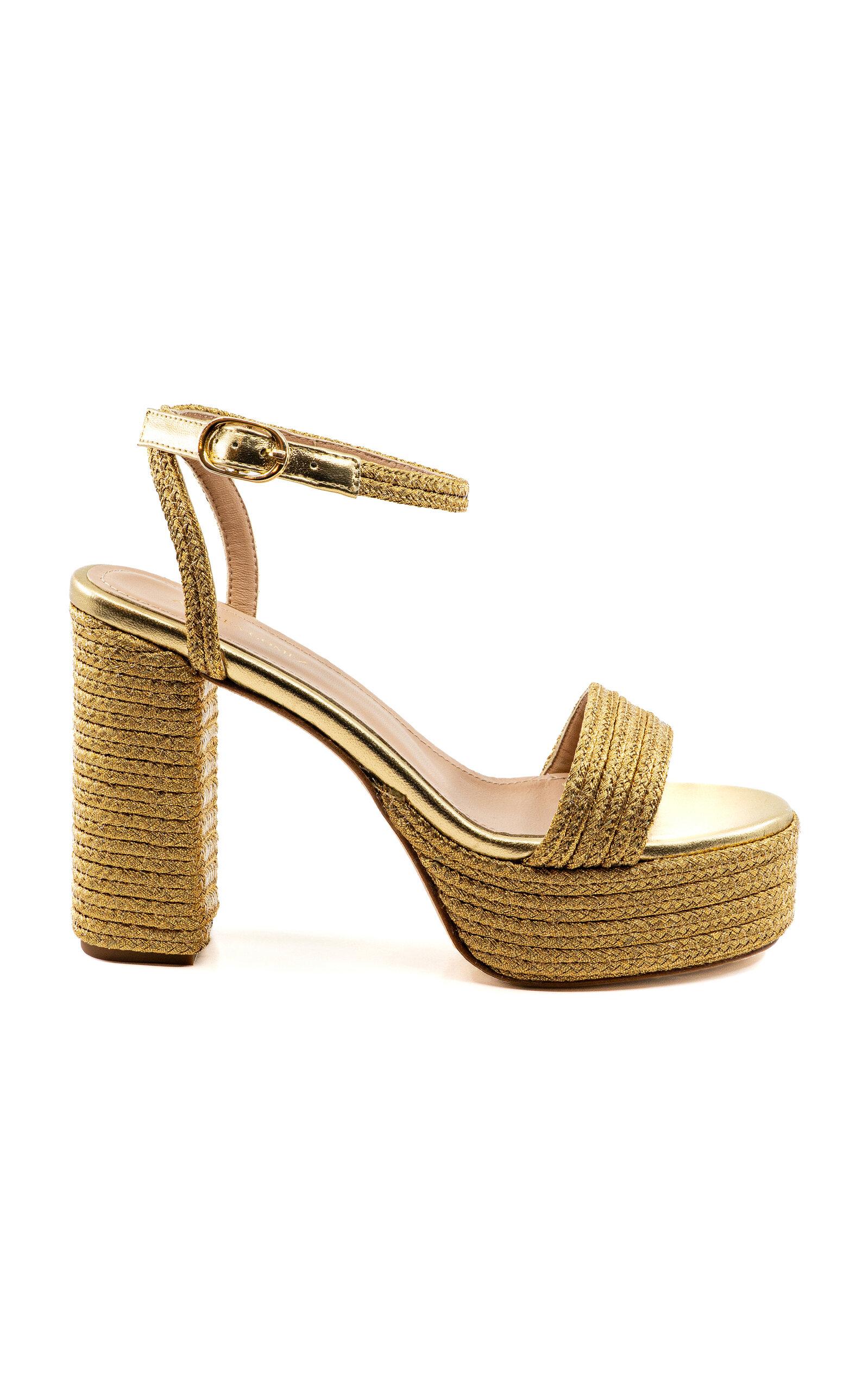 Andrea Gomez - Becka Metallic-Raffia Platform Sandals - Gold - - Moda Operandi by ANDREA GOMEZ