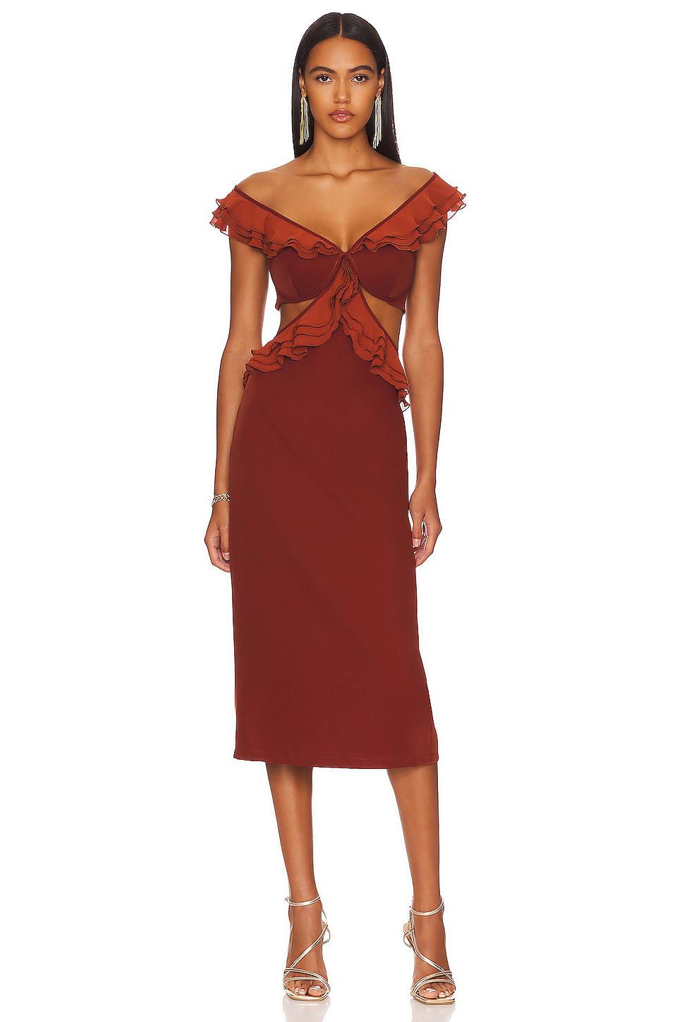 Andrea Iyamah x REVOLVE Leni Midi Dress in Burgundy by ANDREA IYAMAH