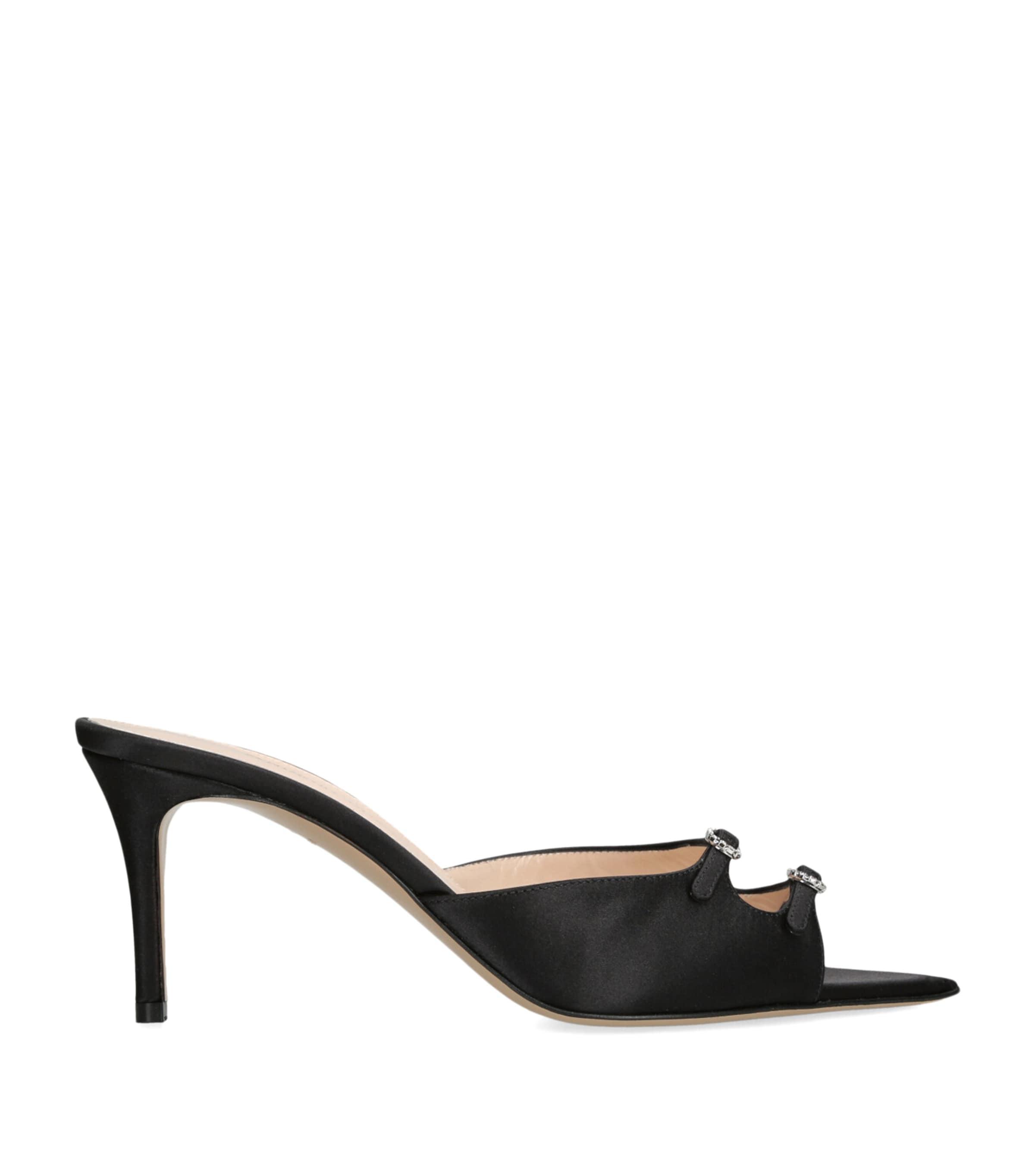 Andrea Wazen Satin Carol Heeled Mules 75 by ANDREA WAZEN