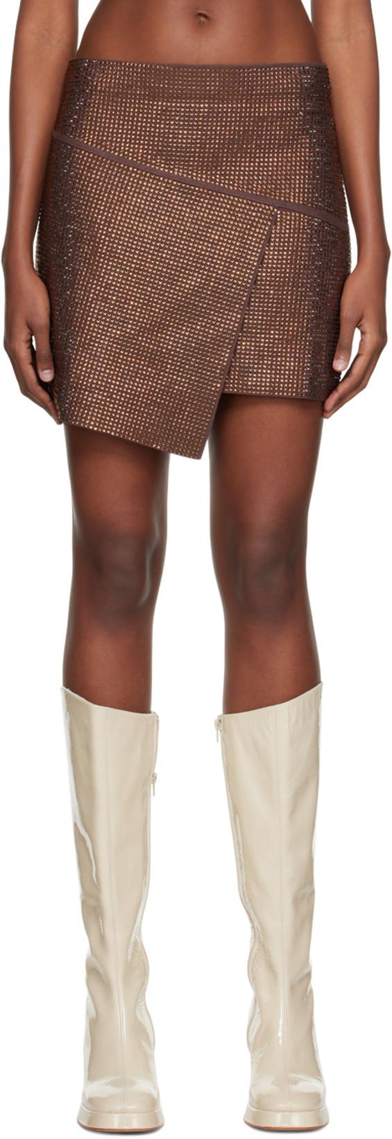 Brown Crystal-Cut Miniskirt by ANDREADAMO