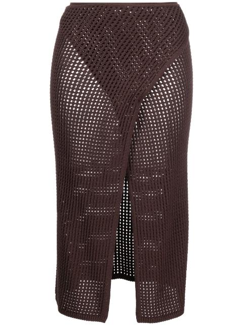 front-slit crochet-knit midi skirt by ANDREADAMO
