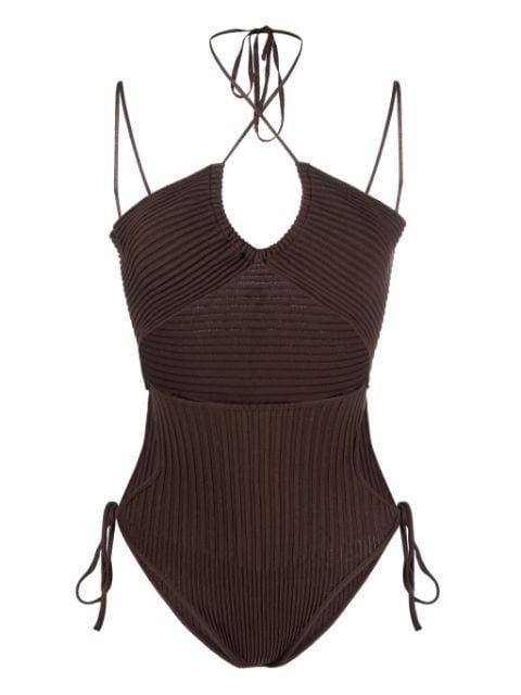 halterneck-fastening ribbed-knit bodysuit by ANDREADAMO