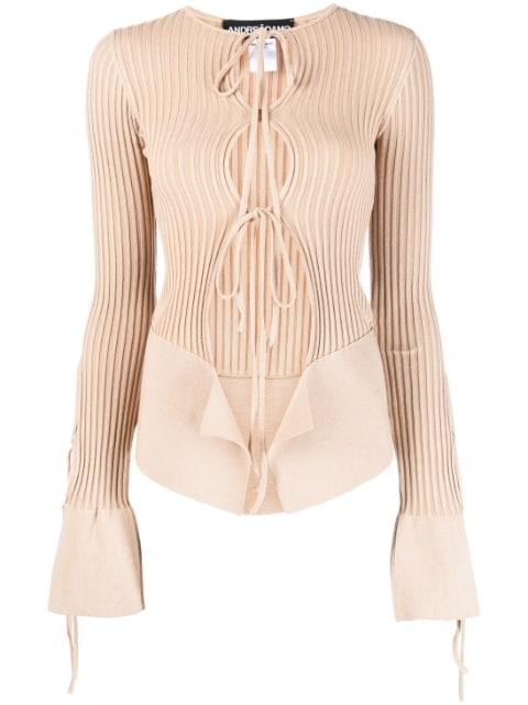 tie-fastening long-sleeve knitted top by ANDREADAMO