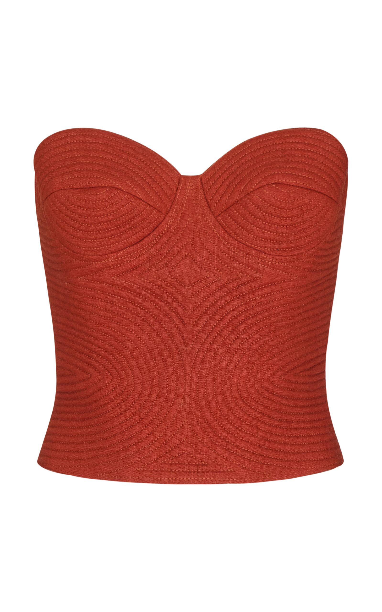 Andres Otalora - Morenita Embroidered Linen Top - Red - - Only At Moda Operandi by ANDRES OTALORA