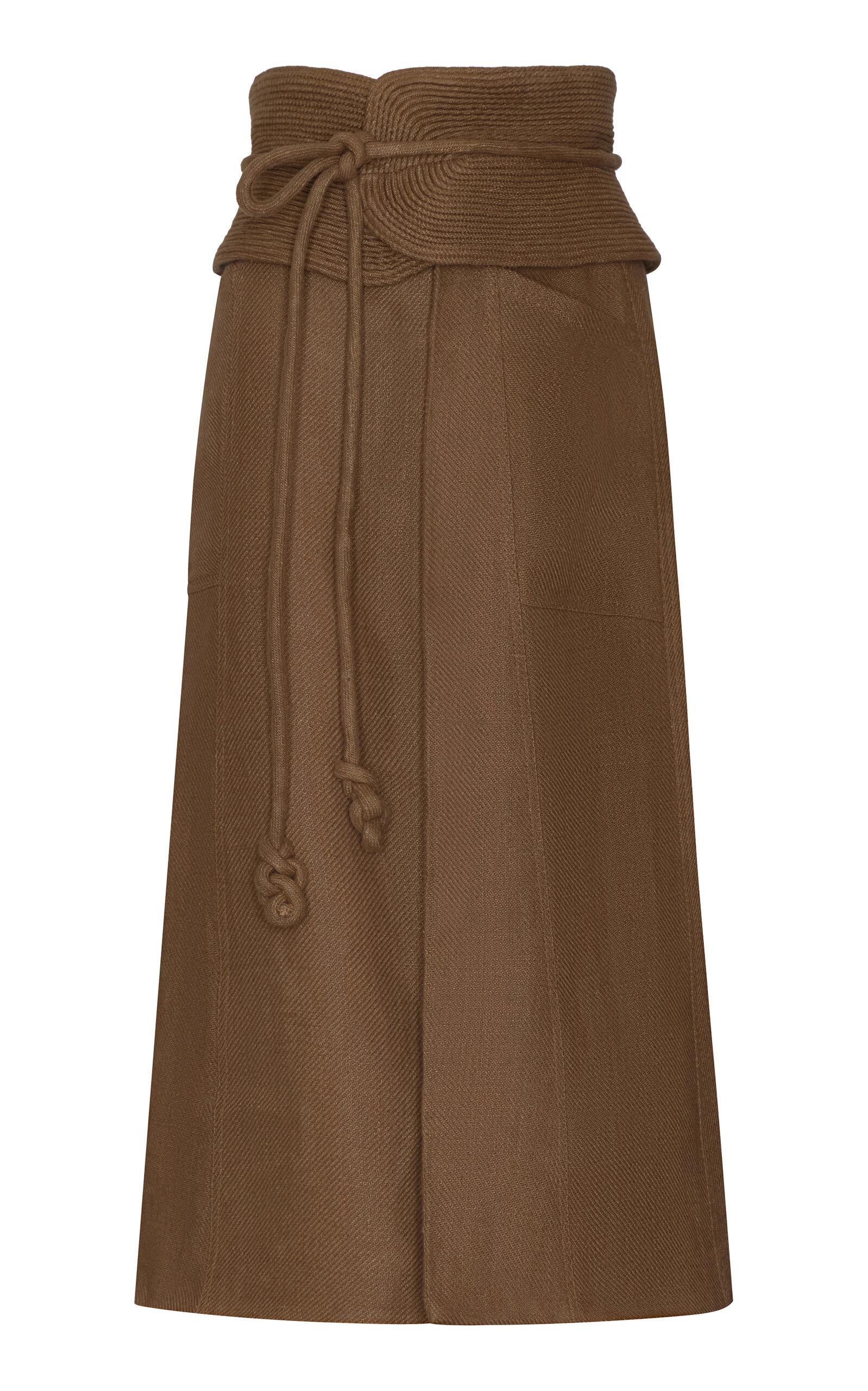 Andres Otalora -intiendo Mucho Belted Linen Midikirt - Tan - - Moda Operandi by ANDRES OTALORA Andres Otalora -intiendo Mucho Belted Linen Midikirt - Tan - - Moda Operandi by ANDRES OTALORA